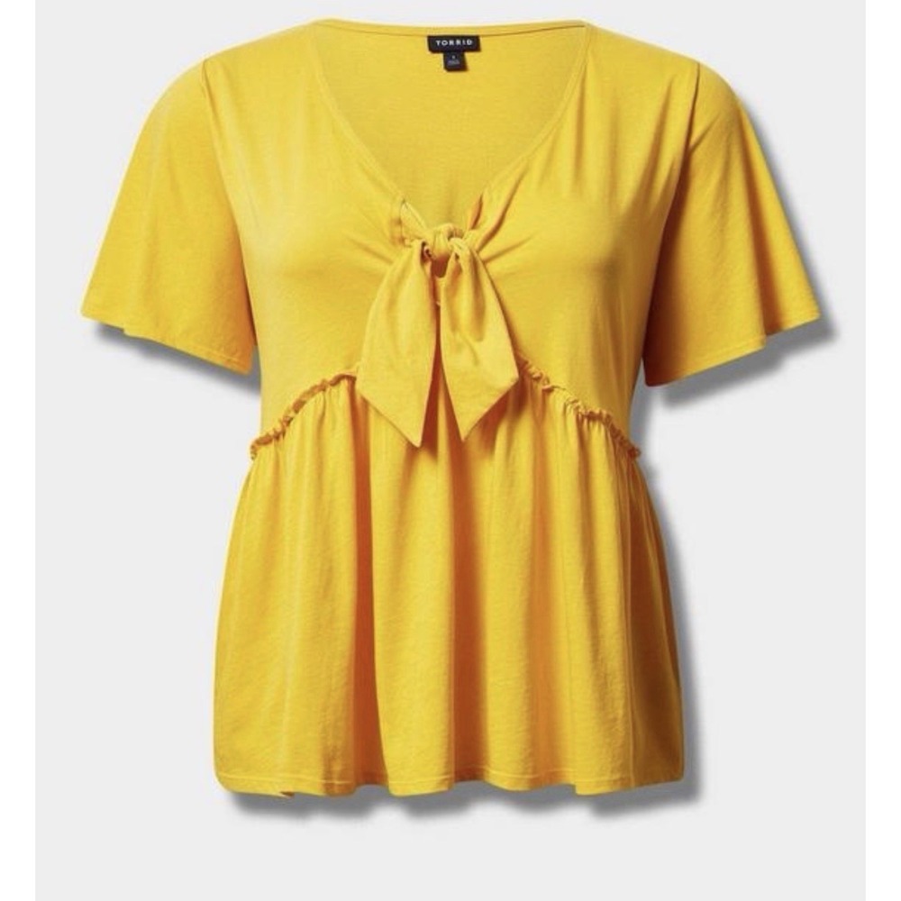 Torrid Vintage Cotton Jersey V-Neck Relaxed Tie Front Top Babydoll Yellow 2 / 2X